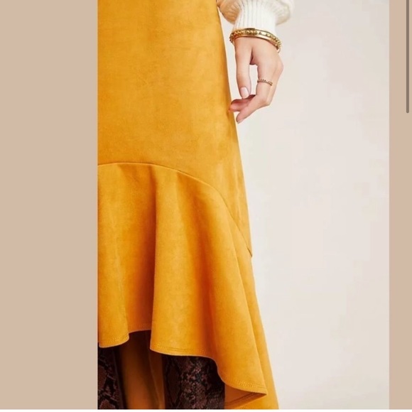 ANTHROPOLOGIE Maeve Cosima High Low Suede Midi Skirt size 2, Mustard Yellow Gold - Picture 3 of 10